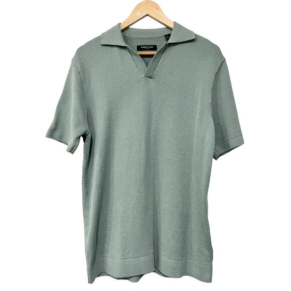 Kenneth Cole Johnny Collar Sweater Polo Mens L Blue Cotton Viscose Short Sleeve - Picture 1 of 5